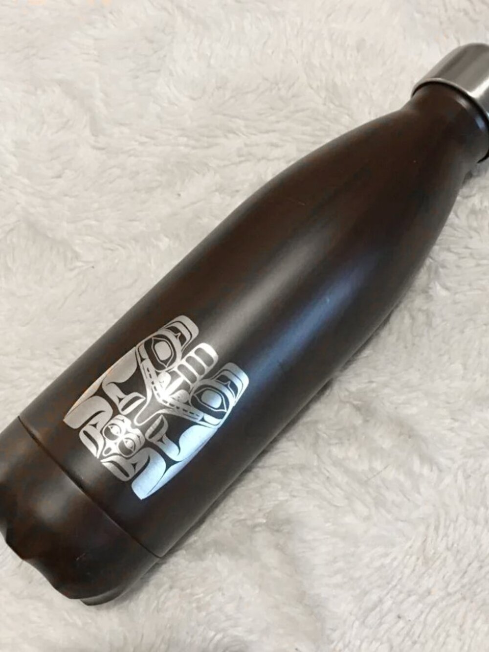 Native Artist Bear Water Bottle With Faux Woodgrain